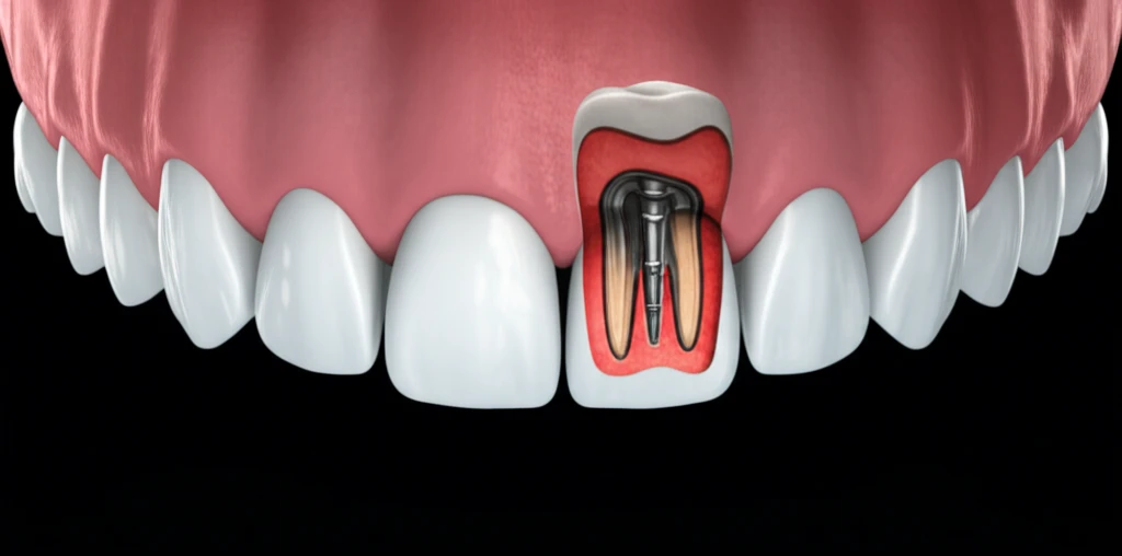 신경치료 과정을 나타내는 치아 단면