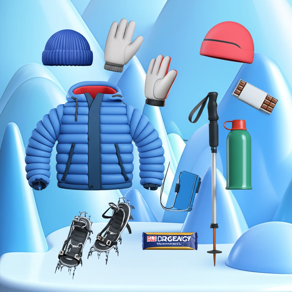 태백산 겨울 산행 방한 장비 예시