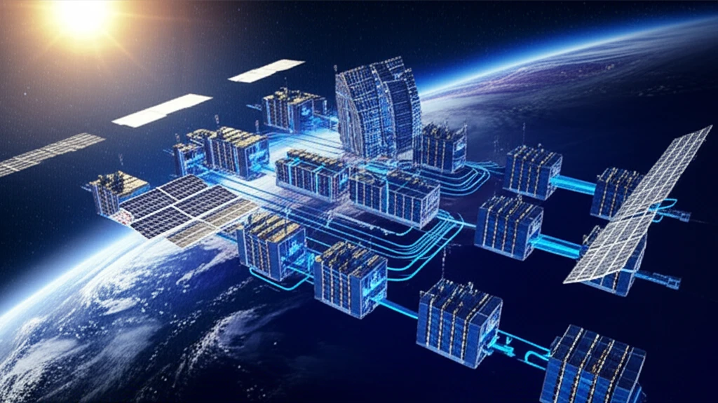 우주 데이터센터와 지구 궤도에 배치된 위성 이미지