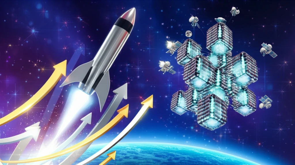 우주 데이터센터 개념도와 스페이스X 로고